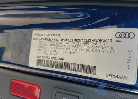 2017 Audi A4 2.0T Premium z USA, uszkodzony, nr VIN WAUENAF48HN035646